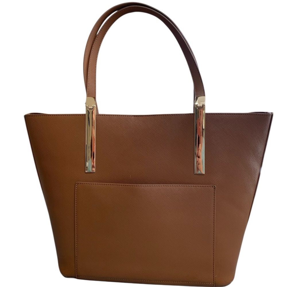 Miztique Faux Leather Tote Bag Saddle Tan Gold